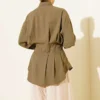 Belted Pleated Shirt Khaki groothandel shirt view 3 - Hicabistan Turkije fabriek