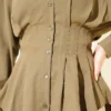 Belted Pleated Shirt Khaki groothandel shirt view 4 - Hicabistan Turkije fabriek