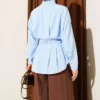 Belted Pleated Shirt Blue wholesale shirt view 3 - Hicabistan Turkey factory