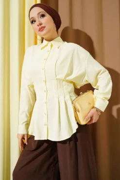 Belted Pleated Shirt Yellow