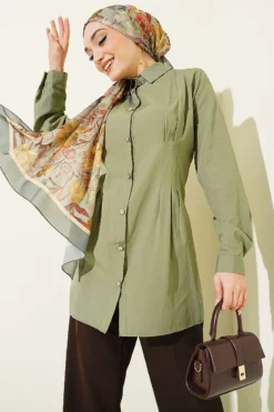Belted Stone Button Shirt Stone