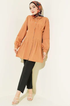 Alternative view of Belted Stone Button Shirt Camel