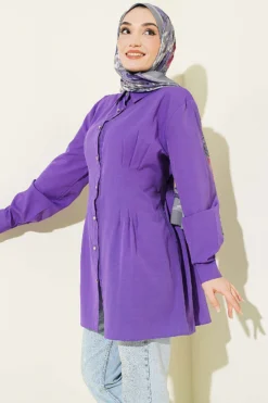 Belted Stone Button Shirt Purple