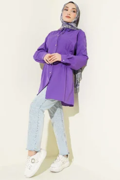 Alternative view of Belted Stone Button Shirt Purple