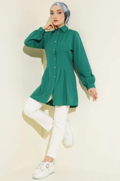 Alternative view of Belted Stone Button Shirt Emerald