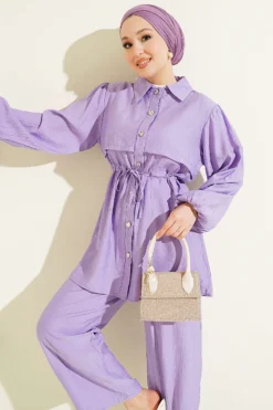 Alternative view of Belted Tunic Shirt Two-Piece Set Lilac