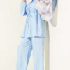 Belted Tunic Shirt Two-Piece Set Blue