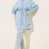 Belted Tiered Modal Shirt Baby Blue en gros shirt view 2 - Hicabistan usine Turquie