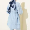 Belted Tiered Modal Shirt Baby Blue en gros shirt view 3 - Hicabistan usine Turquie