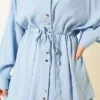 Belted Tiered Modal Shirt Baby Blue en gros shirt view 4 - Hicabistan usine Turquie