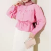 Belted Loose Short Shirt Pink all'ingrosso shirt - Hicabistan fabbrica Turchia