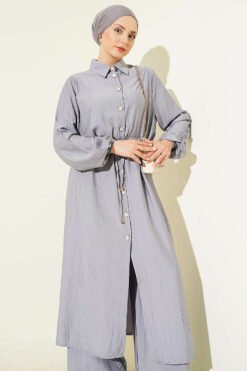 Vue alternative de Belted Long Tunic Two-Piece Set Grey