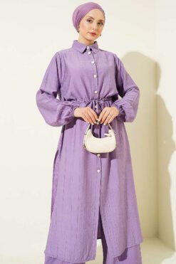 Vue alternative de Belted Long Tunic Two-Piece Set Lilac