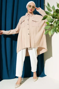 Alternative view of Oversized Shirt with Ribbed Cuffs Stone