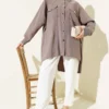 Oversized Shirt with Ribbed Cuffs Mink all'ingrosso shirt view 2 - Hicabistan fabbrica Turchia