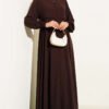 Plus Size Abaya with Shoulder Pads and Gathered Ankle Detail Brown