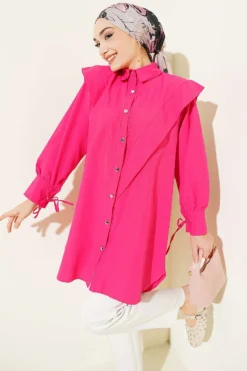 Ankle Tied V Neck Shirt Fuchsia