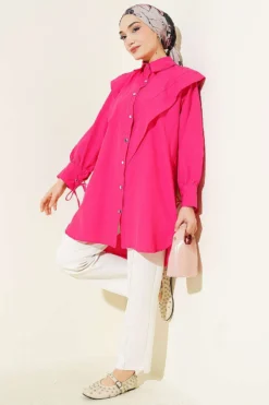 Alternative view of Ankle Tied V Neck Shirt Fuchsia