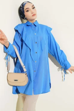 Ankle Tied V Neck Shirt Blue