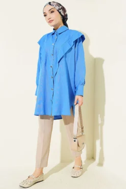 Alternative view of Ankle Tied V Neck Shirt Blue