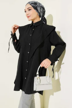 Ankle Tied V Neck Shirt Black