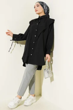 Alternative view of Ankle Tied V Neck Shirt Black