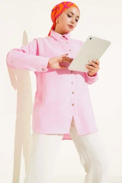 Ankle Button Basic Shirt Pink