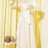 Ankle Ruffled Side-Tied Evening Dress Beige wholesale dress - Hicabistan Turkey factory