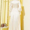 Ankle Ruffled Side-Tied Evening Dress Beige en gros dress view 3 - Hicabistan usine Turquie