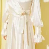 Ankle Ruffled Side-Tied Evening Dress Beige en gros dress view 4 - Hicabistan usine Turquie