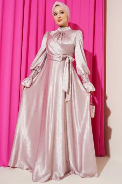 Ankle Ruffled Side-Tied Evening Dress Powder Pink