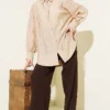 Belted Pleated Detail Oversized Shirt Beige wholesale shirt view 2 - Hicabistan Turkey factory
