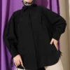 Belted Pleated Detail Oversized Shirt Black Großhandel shirt - Hicabistan Türkei Fabrik