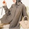 Belted Pleated Detail Oversized Shirt Khaki wholesale shirt - Hicabistan Turkey factory