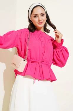 Short Belted Tunic with Ankle Elastic Fuchsia