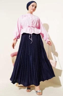 Short Belted Tunic with Ankle Elastic Pink wholesale shirt view 2 - Hicabistan Turkey factory