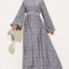 Ankle Elastic Knot Pattern Dress Grey
