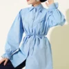 Cuff Elastic Lace Detail Shirt Baby Blue all'ingrosso shirt - Hicabistan fabbrica Turchia
