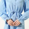 Cuff Elastic Lace Detail Shirt Baby Blue Großhandel shirt view 4 - Hicabistan Türkei Fabrik