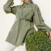 Cuff Elastic Lace Detail Shirt Khaki al por mayor shirt - Hicabistan fábrica Turquía