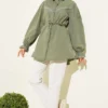 Cuff Elastic Lace Detail Shirt Khaki بالجملة shirt view 2 - Hicabistan مصنع تركيا