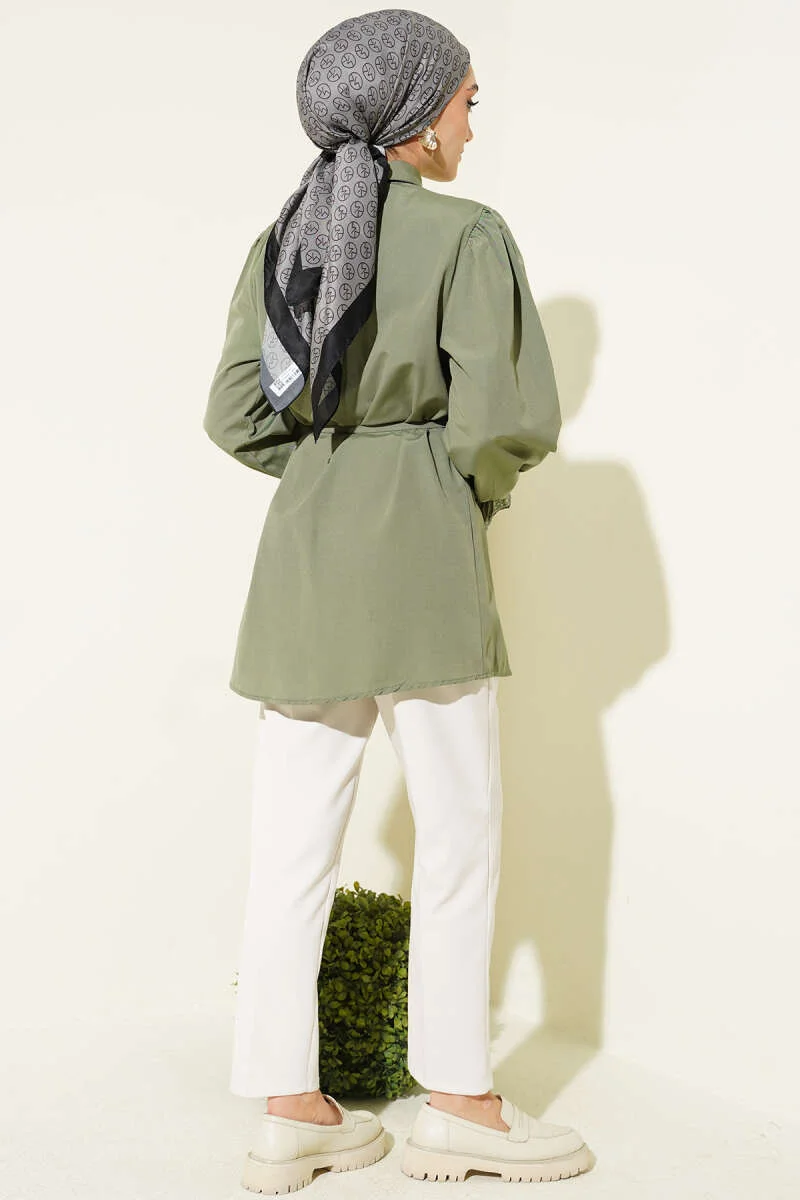 Cuff Elastic Lace Detail Shirt Khaki بالجملة shirt view 3 - Hicabistan مصنع تركيا