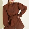 Cuff Elastic Lace Detail Shirt Brown all'ingrosso shirt - Hicabistan fabbrica Turchia
