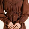 Cuff Elastic Lace Detail Shirt Brown groothandel shirt view 4 - Hicabistan Turkije fabriek