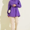 Cuff Elastic Lace Detail Shirt Purple al por mayor shirt view 2 - Hicabistan fábrica Turquía