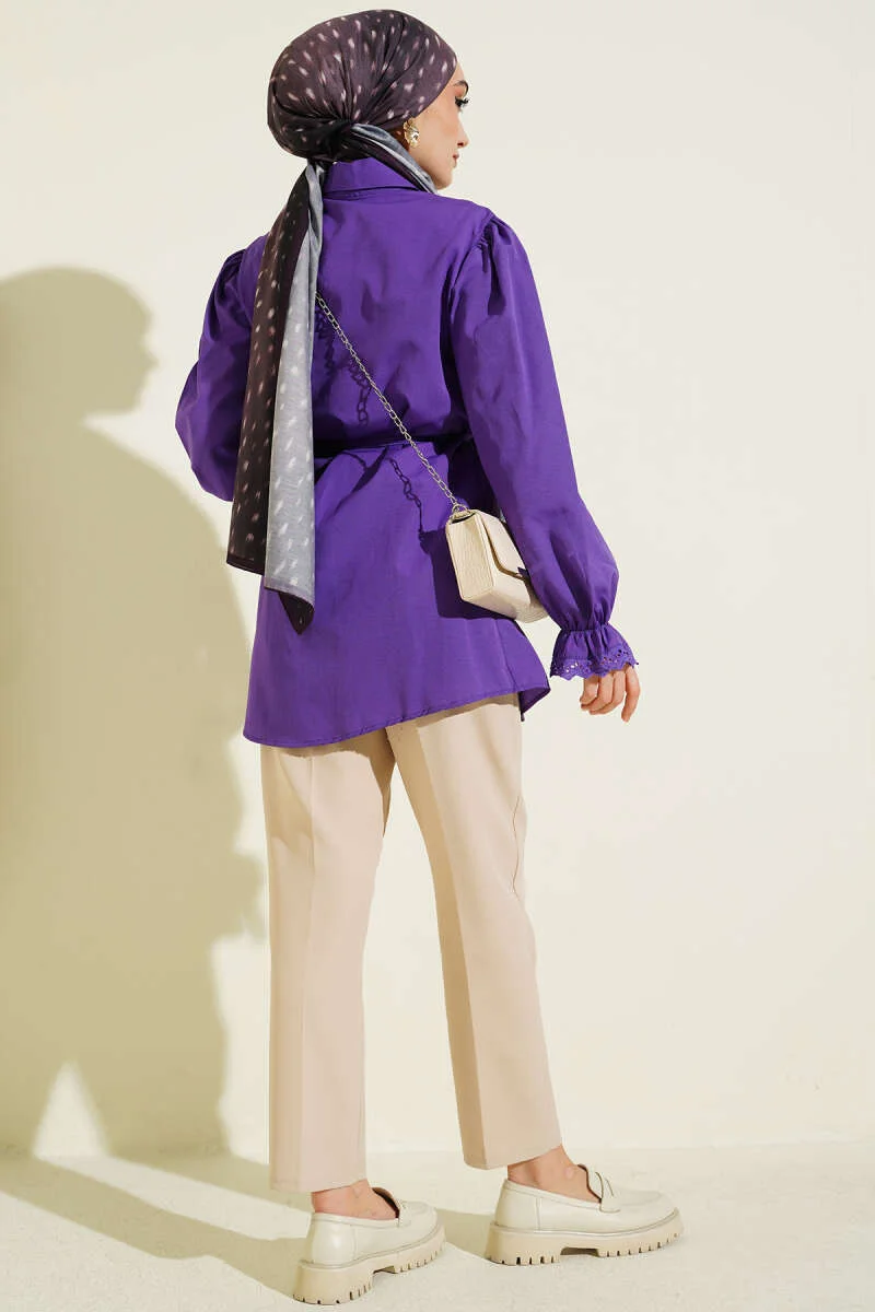 Cuff Elastic Lace Detail Shirt Purple al por mayor shirt view 3 - Hicabistan fábrica Turquía