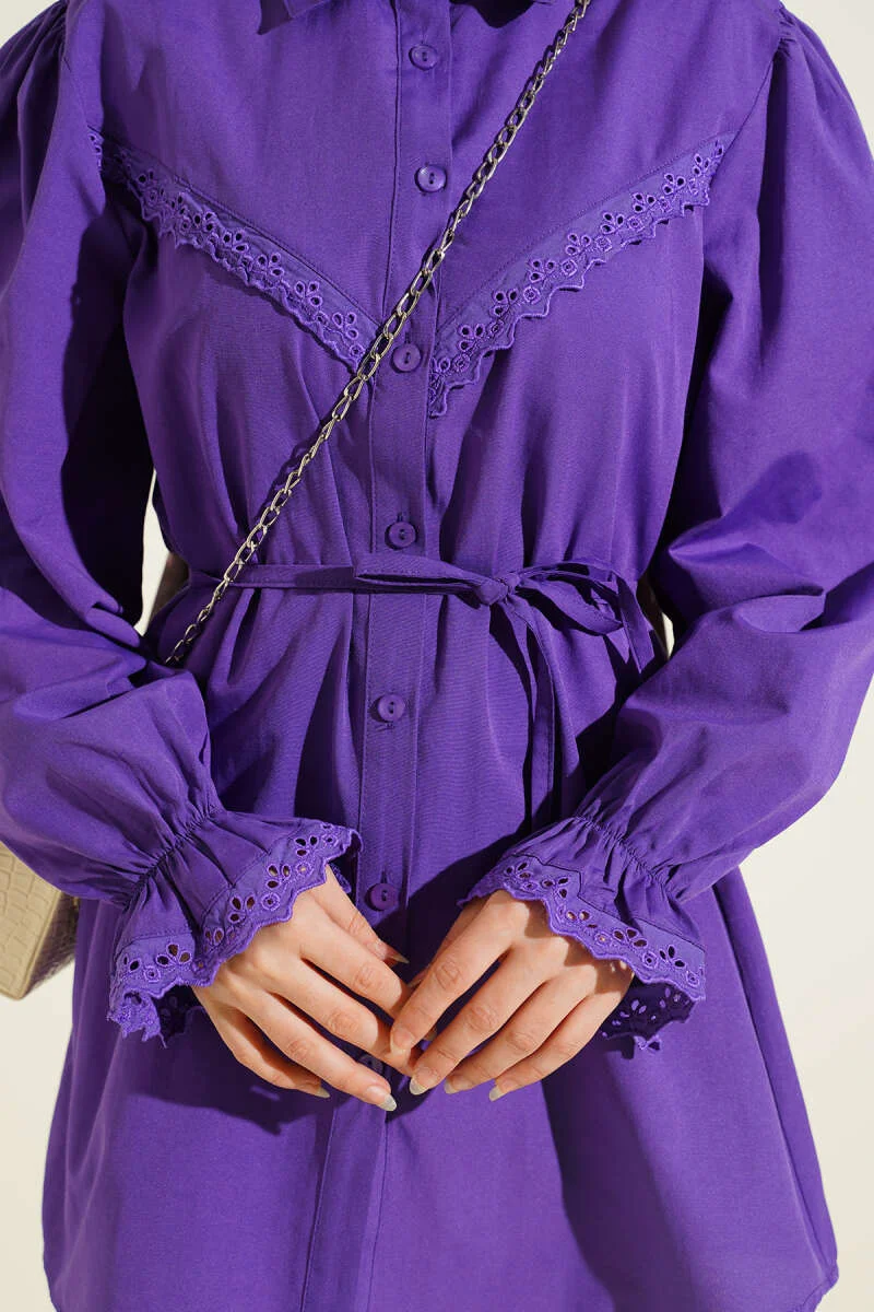 Cuff Elastic Lace Detail Shirt Purple al por mayor shirt view 4 - Hicabistan fábrica Turquía