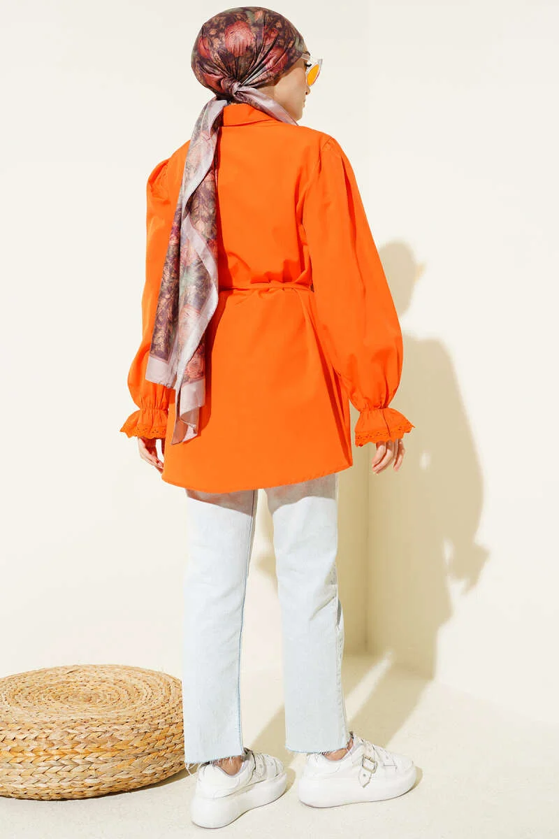 Cuff Elastic Lace Detail Shirt Orange en gros shirt view 3 - Hicabistan usine Turquie