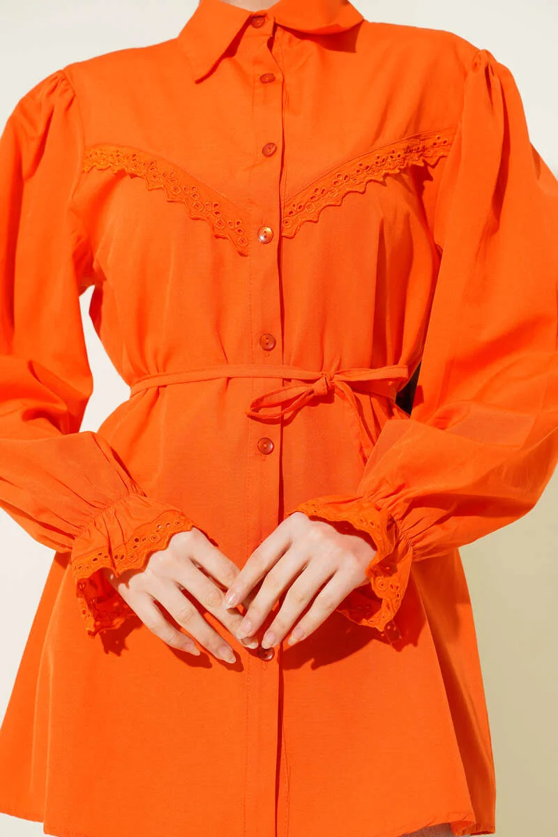 Cuff Elastic Lace Detail Shirt Orange en gros shirt view 4 - Hicabistan usine Turquie