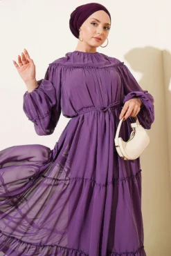 Vue alternative de Ankle Elastic Tiered Chiffon Dress Purple